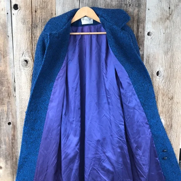 SOLD! VTG 70s Ferncroft 100% Wool Mottled Blue Overcoat, 11/12P, Union Made - Picture 9 of 9